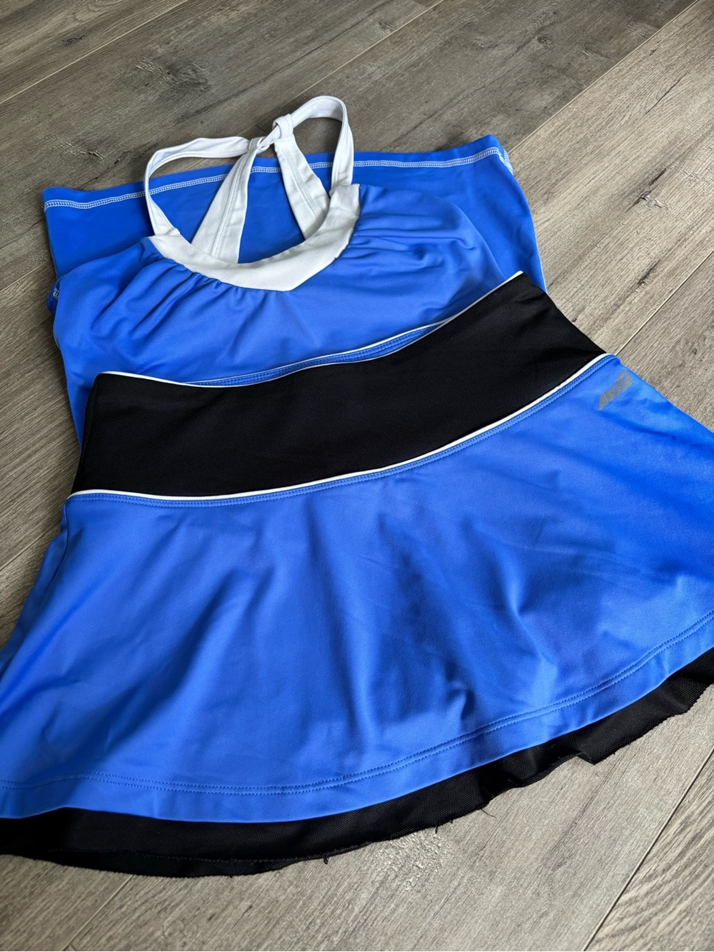 Avia Blue and White Racerback Athletic Tank with Black Trim Skort
